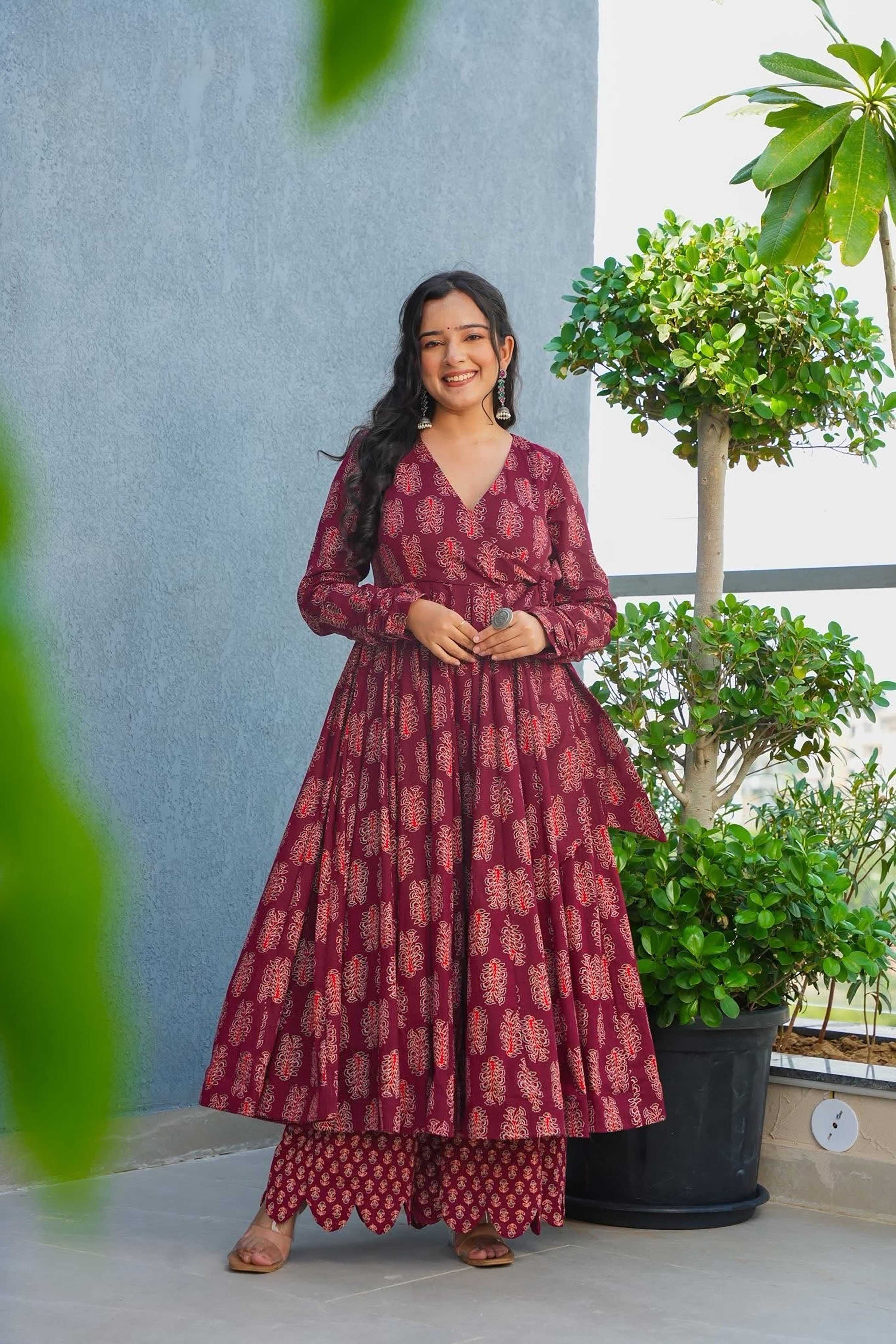 Sonakshi Women's Maroon Heavy Rayon With Heavy Digital Printed Anarkali Gown Set - Distacart