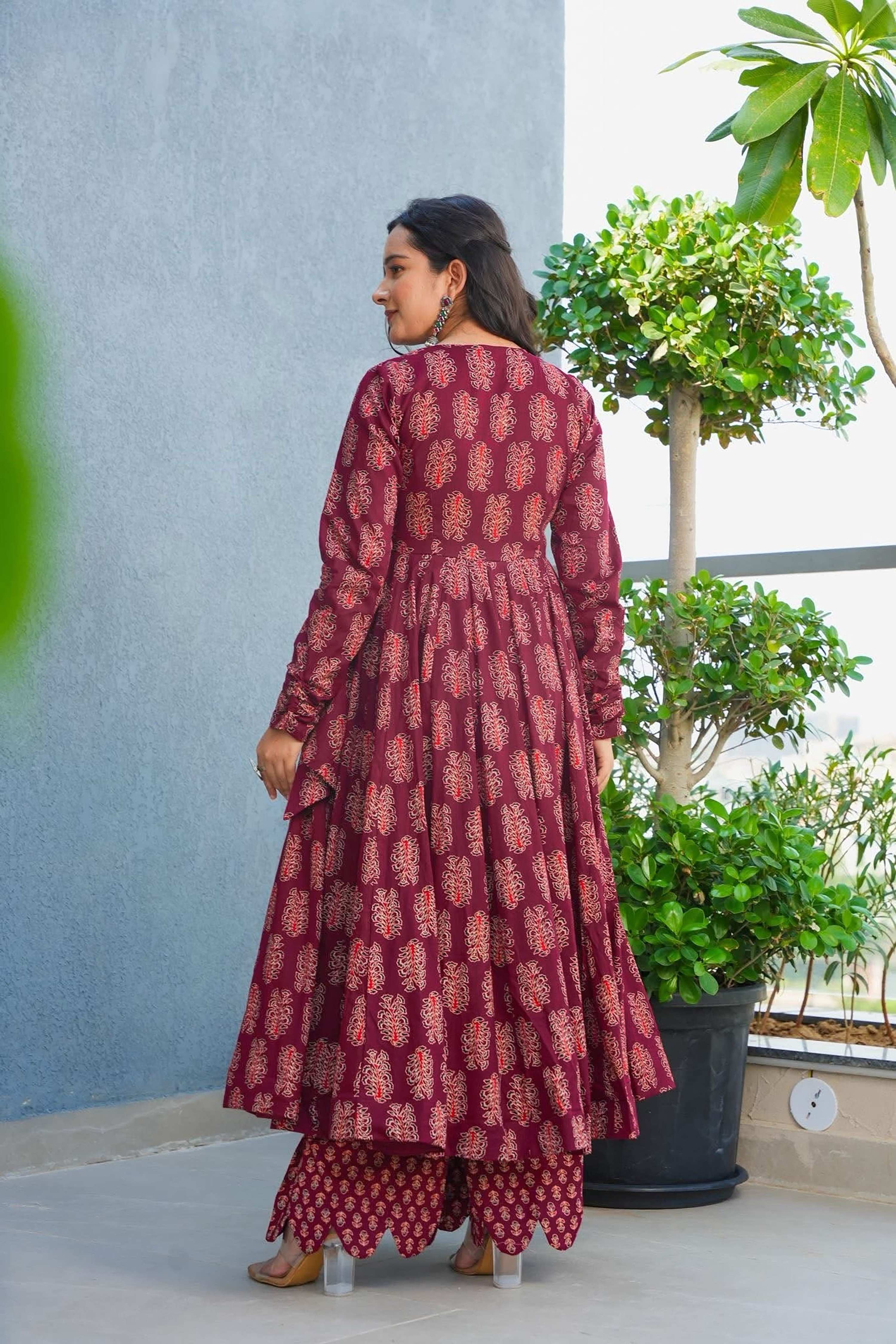 Sonakshi Women's Maroon Heavy Rayon With Heavy Digital Printed Anarkali Gown Set - Distacart