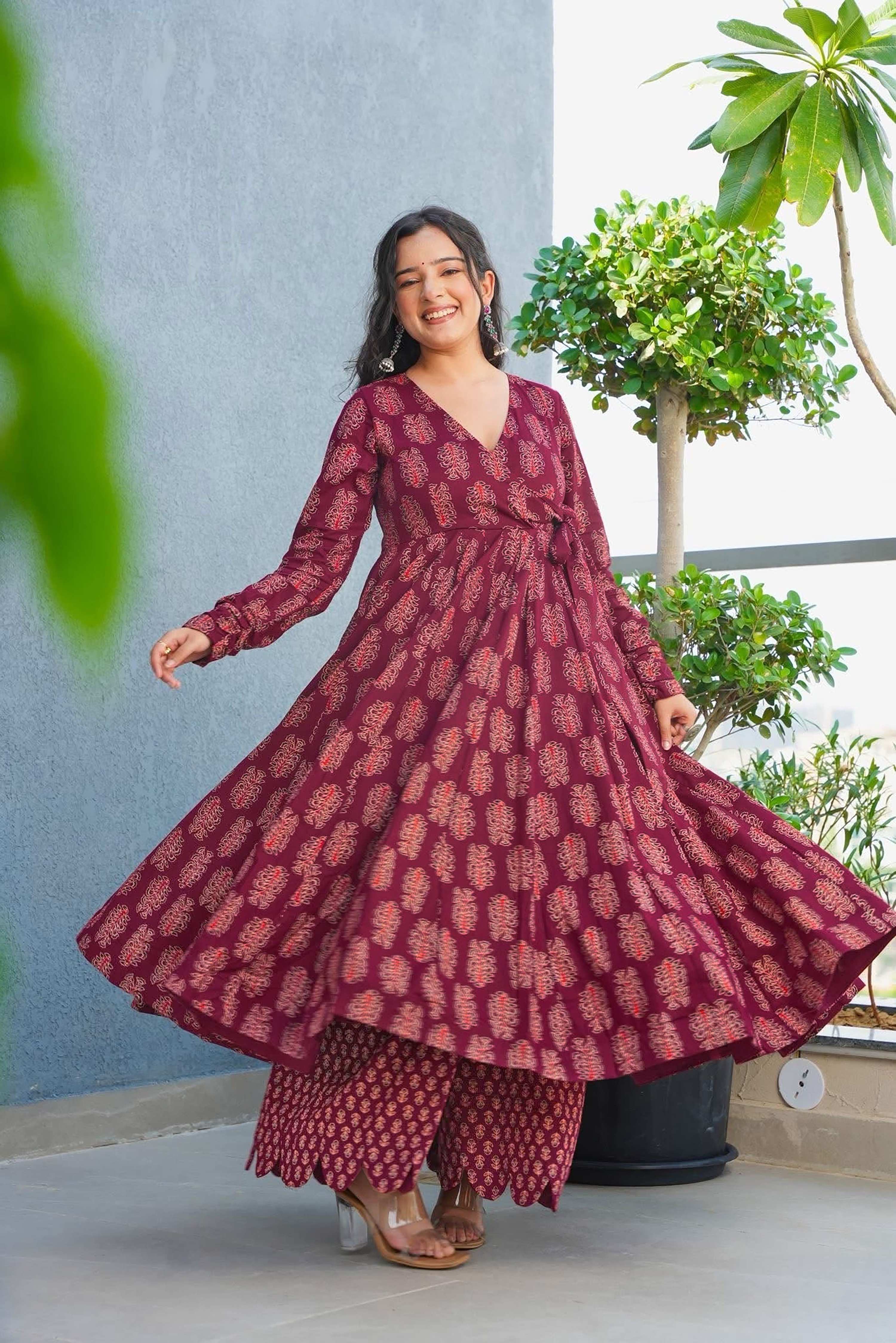 Sonakshi Women's Maroon Heavy Rayon With Heavy Digital Printed Anarkali Gown Set - Distacart