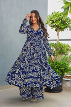 Sonakshi Women's Blue Heavy Rayon With Heavy Digital Printed Anarkali Gown Set - Distacart