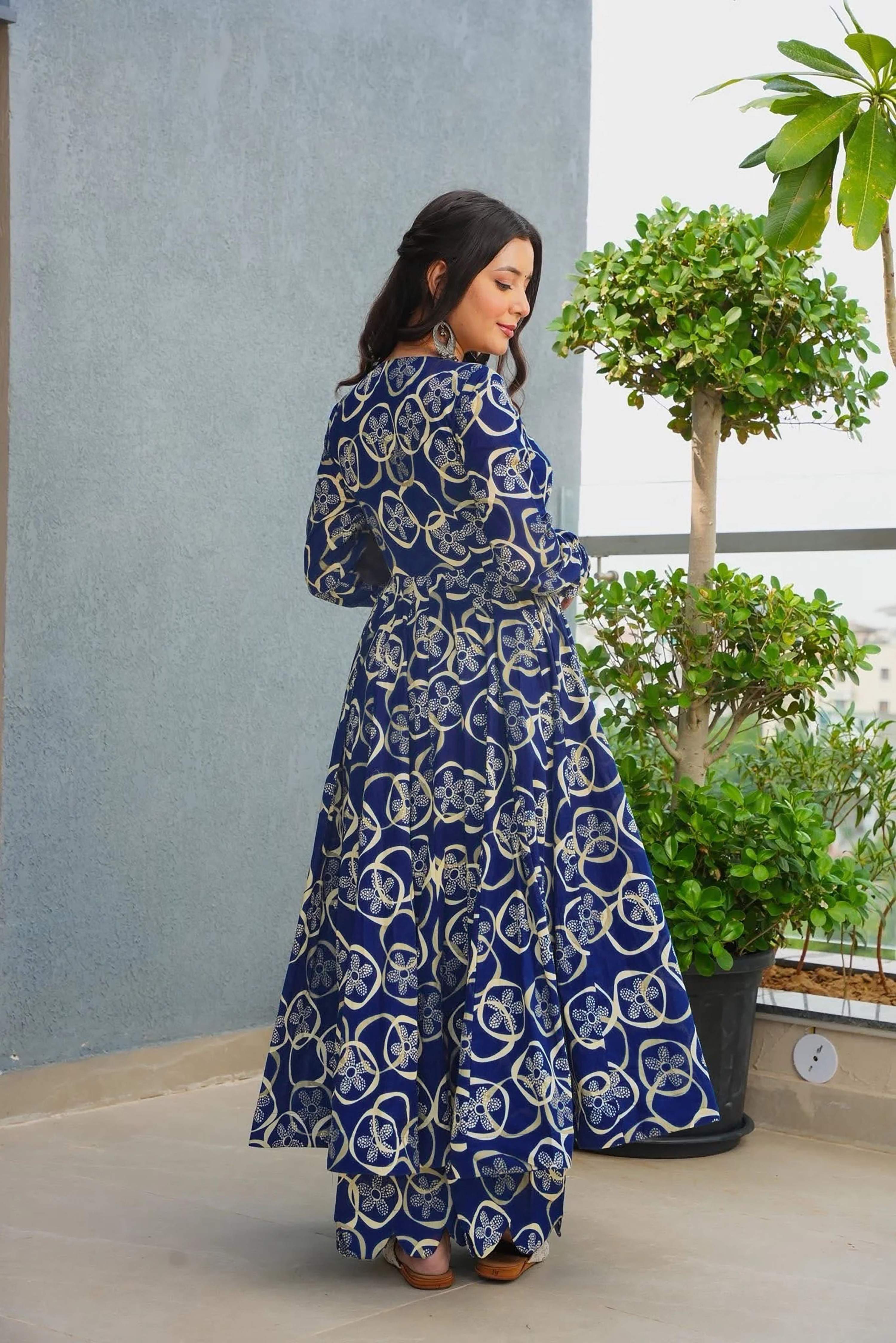 Sonakshi Women's Blue Heavy Rayon With Heavy Digital Printed Anarkali Gown Set - Distacart