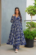 Sonakshi Women's Blue Heavy Rayon With Heavy Digital Printed Anarkali Gown Set - Distacart