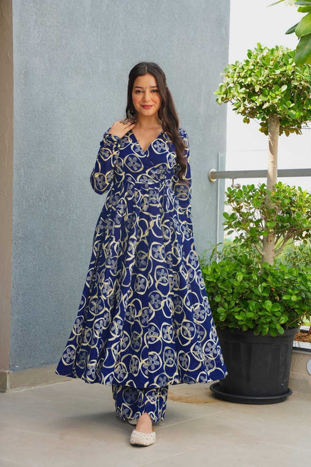 Sonakshi Women's Blue Heavy Rayon With Heavy Digital Printed Anarkali Gown Set