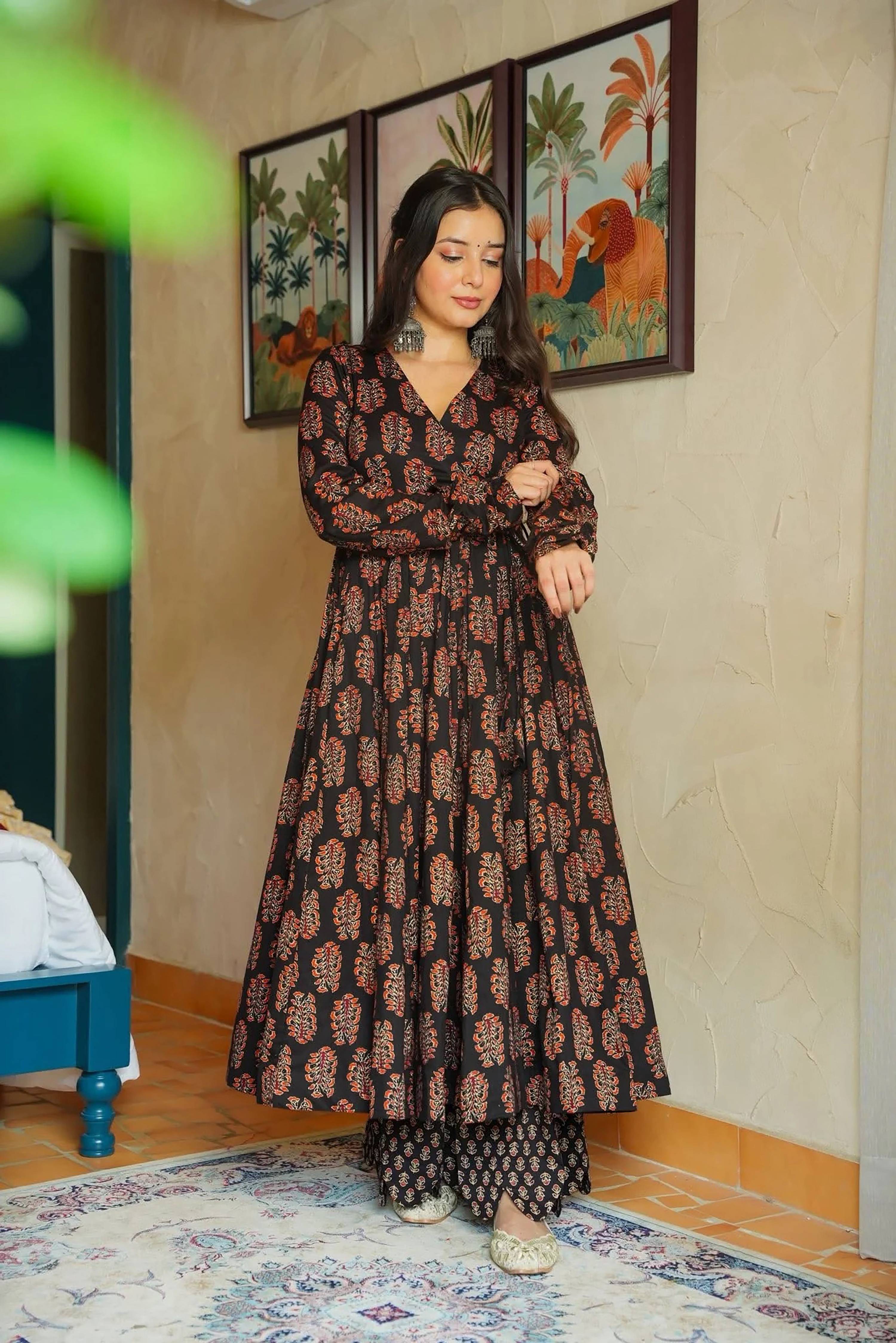 Sonakshi Women's Black Heavy Rayon With Heavy Digital Printed Anarkali Gown Set - Distacart