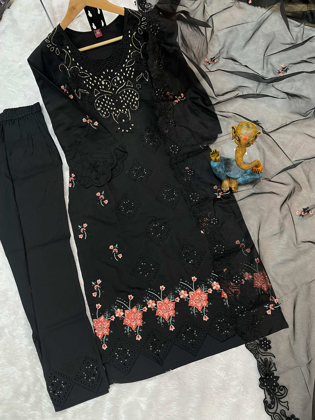 Sonakshi Women's Black Heavy Viscose Roman Boring Embroidered with Sequins & Heavy Hand work Kurta Set with Dupatta - Distacart