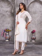 Sonakshi Women's White Roman Silk Multi Embroidered Sequins With Hand Work Kurta Set with Dupatta - Distacart