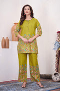 Sonakshi Women's Mehendi Cotton Printed Straight Top & Bottom Set - Distacart