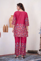 Sonakshi Women's Pink Cotton Printed Straight Top & Bottom Set - Distacart