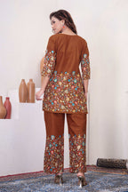 Sonakshi Women's Brown Cotton Printed Straight Top & Bottom Set - Distacart