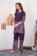 Sonakshi Women's Purple Cotton Printed Straight Top & Bottom Set - Distacart