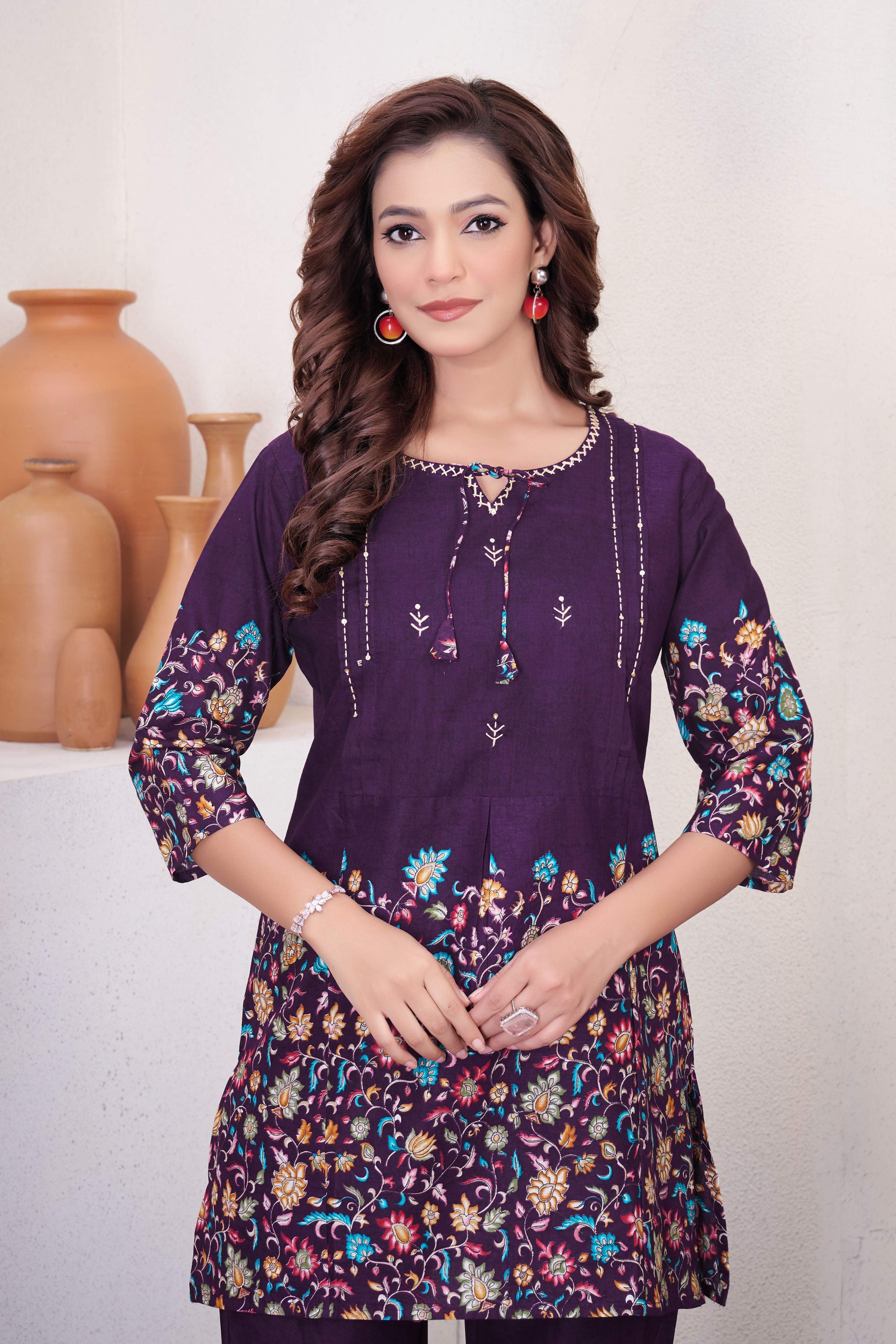Sonakshi Women's Purple Cotton Printed Straight Top & Bottom Set - Distacart