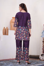 Sonakshi Women's Purple Cotton Printed Straight Top & Bottom Set - Distacart
