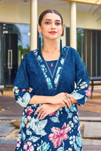Sonakshi Women's Blue Cotton Printed Straight Top & Bottom Set - Distacart