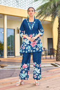 Sonakshi Women's Blue Cotton Printed Straight Top & Bottom Set - Distacart