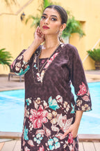 Sonakshi Women's Coffee Cotton Printed Straight Top & Bottom Set - Distacart