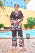 Sonakshi Women's Coffee Cotton Printed Straight Top & Bottom Set - Distacart