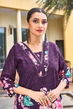 Sonakshi Women's Wine Cotton Printed Straight Top & Bottom Set - Distacart