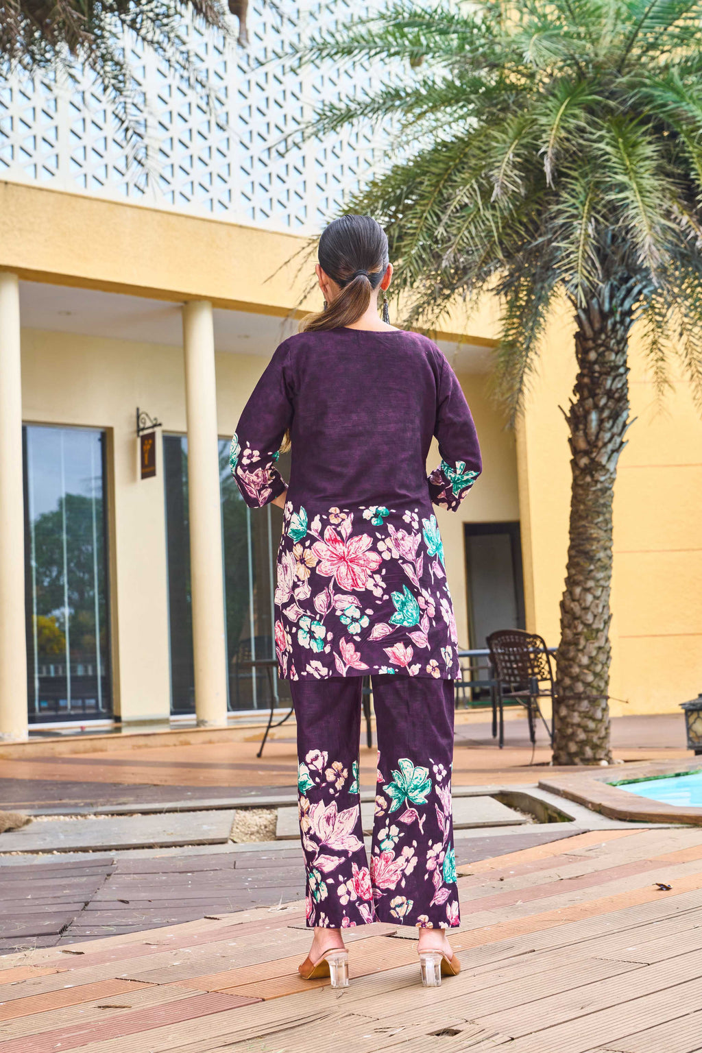 Sonakshi Women's Wine Cotton Printed Straight Top & Bottom Set - Distacart