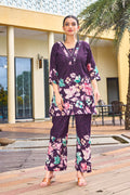 Sonakshi Women's Wine Cotton Printed Straight Top & Bottom Set - Distacart