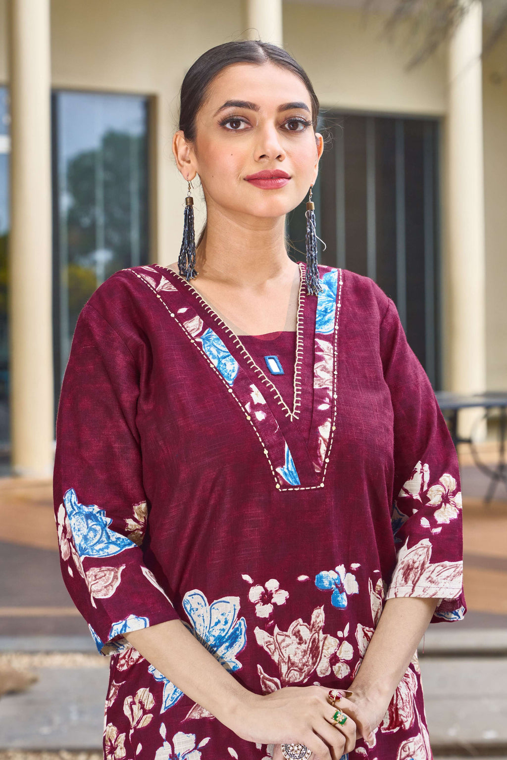 Sonakshi Women's Maroon Cotton Printed Straight Top & Bottom Set - Distacart
