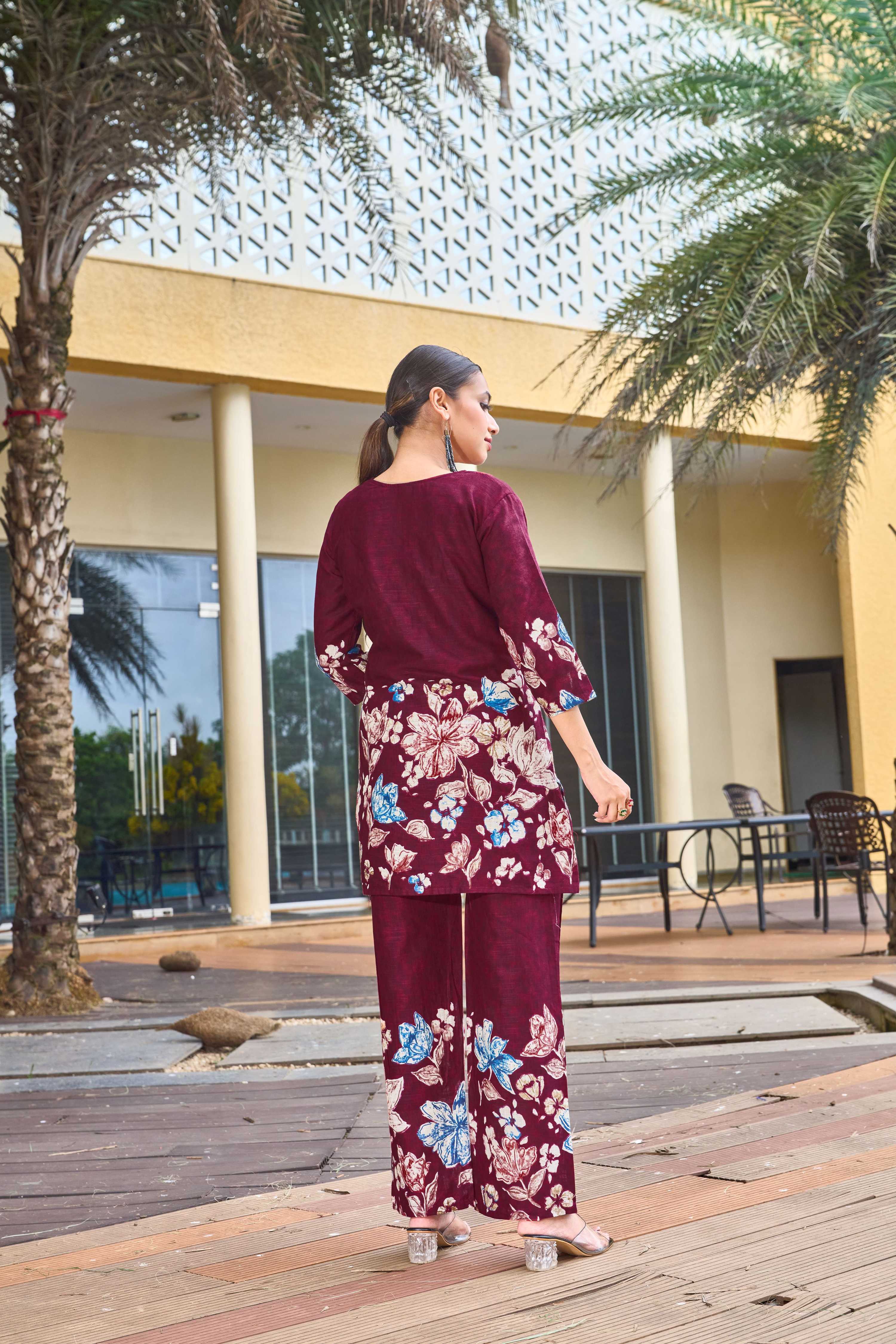 Sonakshi Women's Maroon Cotton Printed Straight Top & Bottom Set - Distacart