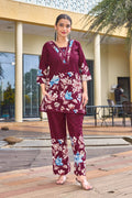 Sonakshi Women's Maroon Cotton Printed Straight Top & Bottom Set - Distacart