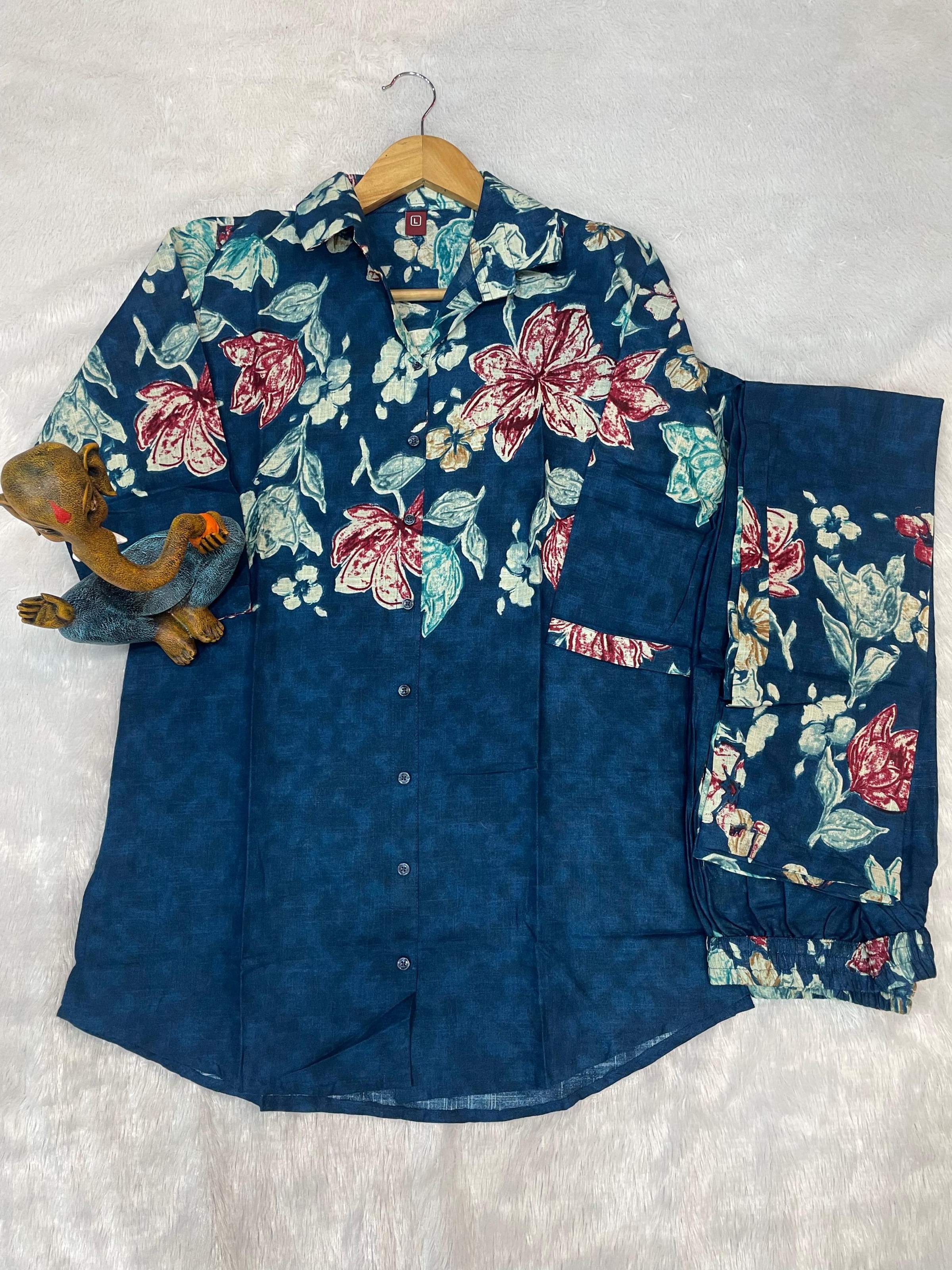 Sonakshi Women's Teal Cotton Printed Straight Top & Bottom Set - Distacart