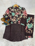 Sonakshi Women's Coffee Cotton Printed Straight Top & Bottom Set - Distacart