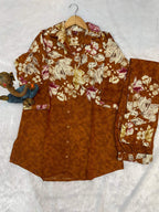 Sonakshi Women's Mustard Cotton Printed Straight Top & Bottom Set - Distacart