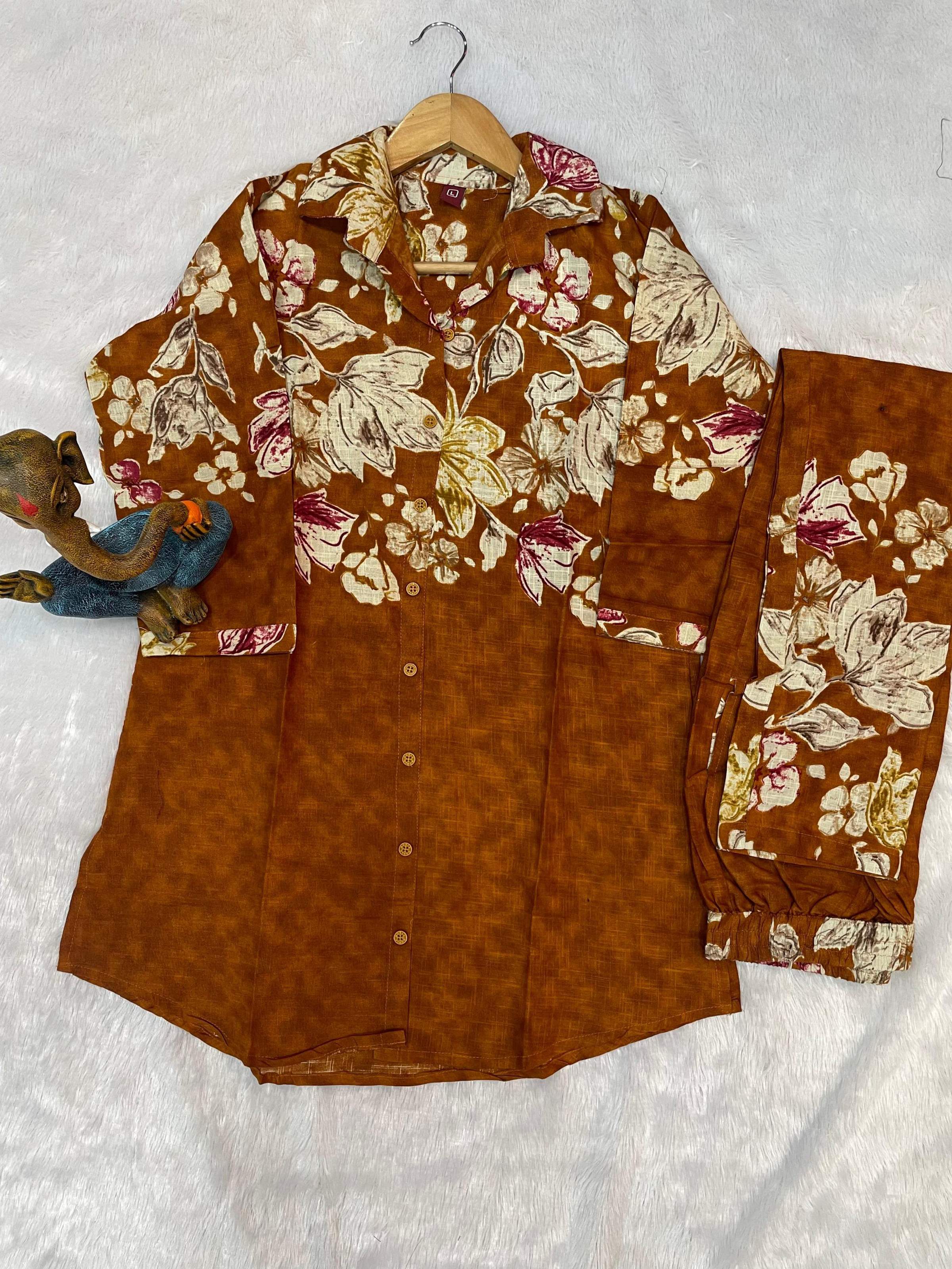 Sonakshi Women's Mustard Cotton Printed Straight Top & Bottom Set - Distacart