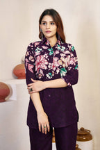 Sonakshi Women's Wine Cotton Printed Straight Top & Bottom Set - Distacart