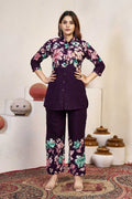 Sonakshi Women's Wine Cotton Printed Straight Top & Bottom Set - Distacart
