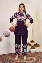 Sonakshi Women's Wine Cotton Printed Straight Top & Bottom Set - Distacart