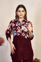 Sonakshi Women's Maroon Cotton Printed Straight Top & Bottom Set - Distacart