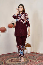 Sonakshi Women's Maroon Cotton Printed Straight Top & Bottom Set - Distacart