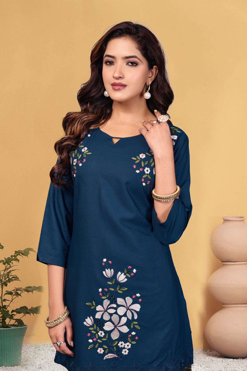 Sonakshi Women's Teal Viscose Rayon Embroidered Straight Top & Bottom Set - Distacart