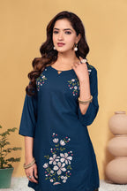Sonakshi Women's Teal Viscose Rayon Embroidered Straight Top & Bottom Set - Distacart