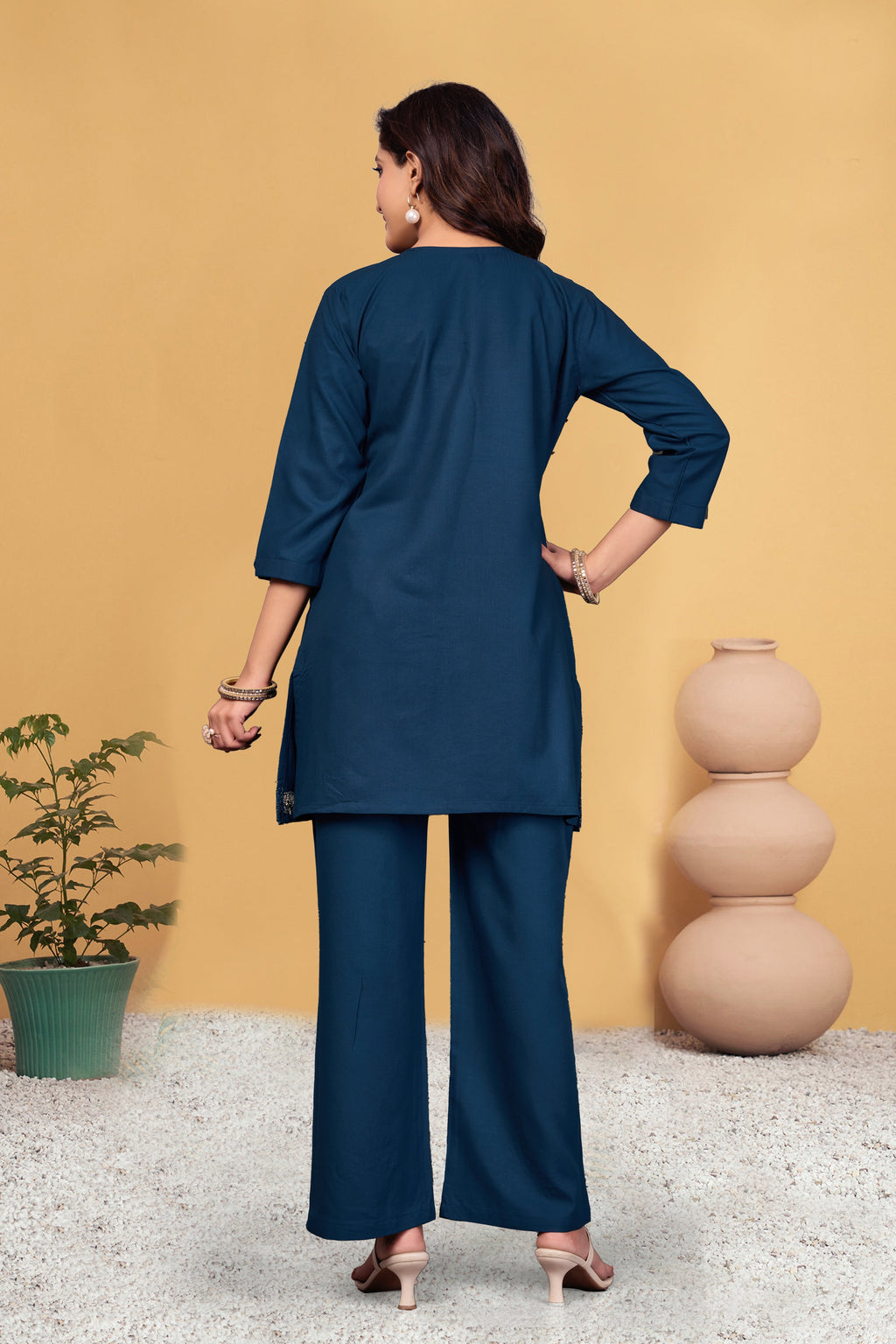 Sonakshi Women's Teal Viscose Rayon Embroidered Straight Top & Bottom Set - Distacart