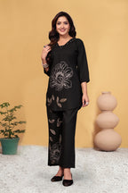 Sonakshi Women's Black Viscose Rayon Embroidered Straight Top & Bottom Set - Distacart