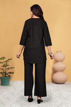 Sonakshi Women's Black Viscose Rayon Embroidered Straight Top & Bottom Set - Distacart
