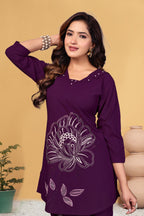 Sonakshi Women's Wine Viscose Rayon Embroidered Straight Top & Bottom Set - Distacart