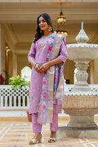 Sonakshi Women's Lavender Viscose Gadhwal Embroidered Beads Kurta Set with Dupatta - Distacart