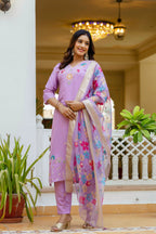 Sonakshi Women's Lavender Viscose Gadhwal Embroidered Beads Kurta Set with Dupatta - Distacart