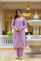 Sonakshi Women's Lavender Viscose Gadhwal Embroidered Beads Kurta Set with Dupatta - Distacart