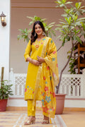 Sonakshi Women's Yellow Viscose Gadhwal Embroidered Beads Kurta Set with Dupatta - Distacart