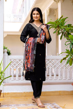 Sonakshi Women's Black Viscose Chanderi Embroidered Kurta Set with Dupatta - Distacart