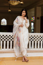 Sonakshi Women's White Viscose Chanderi Embroidered Kurta Set with Dupatta - Distacart