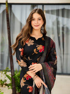 Sonakshi Women's Black Silk Blend Printed Kurta Set with Dupatta - Distacart