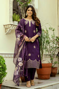 Sonakshi Women's Purple Viscose Chanderi Embroidered Kurta Set with Dupatta - Distacart