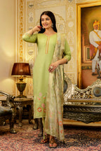 Sonakshi Women's Pista Viscose Shimmer Embroidered Kurta Set with Dupatta - Distacart